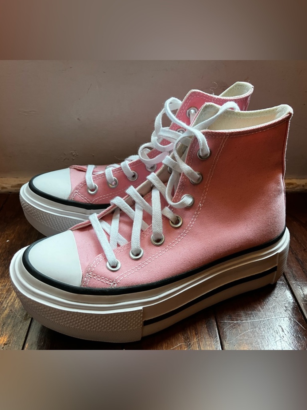 Converse Pink double stack Platform High-Top Sneakers - Picture 8 of 11